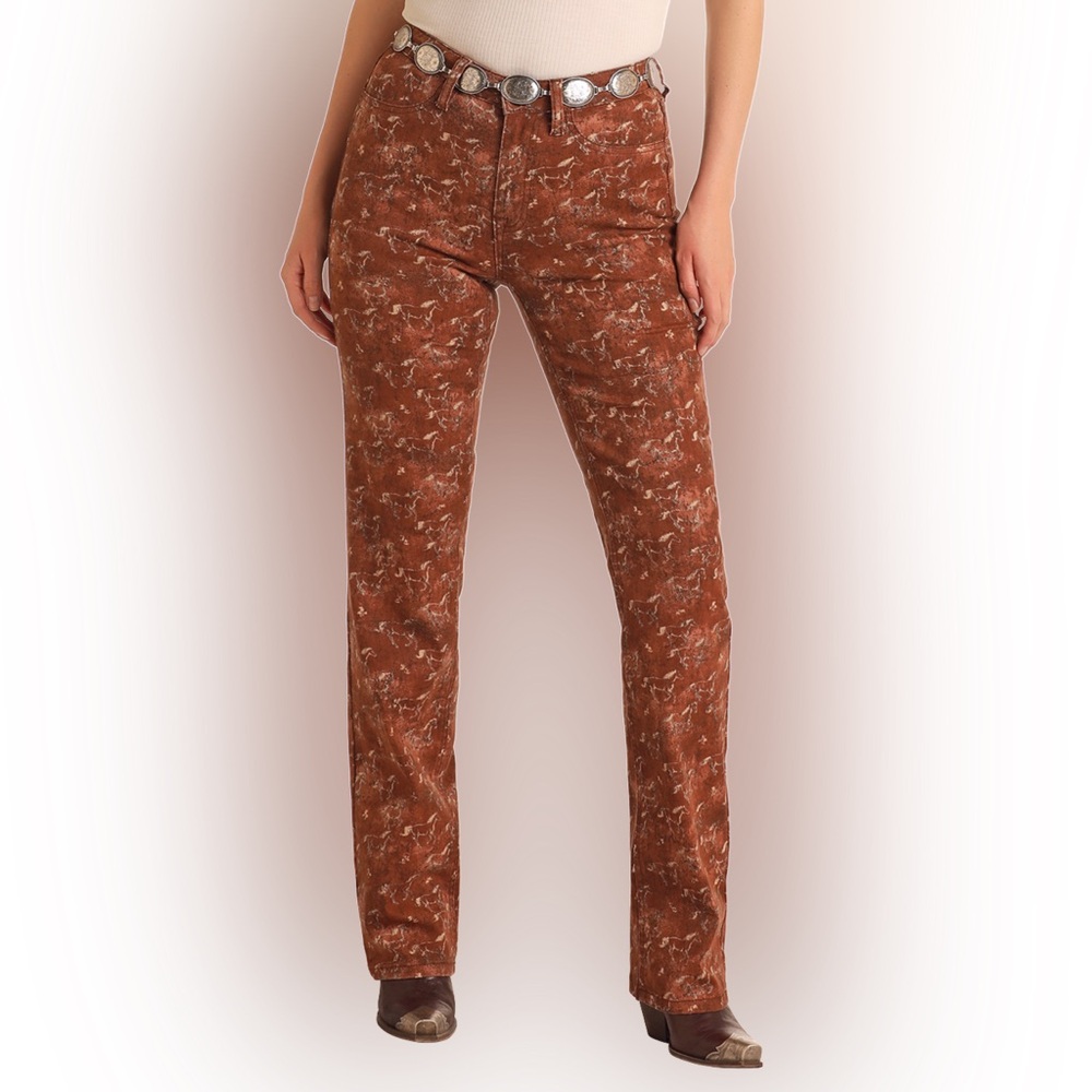 HIGH RISE HORSE PRINT MODEST BOOTCUT JEANS by Rock And Roll Denim size 7
